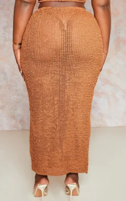 Best PrettyLittleThing Plus Distressed Knit Midi Skirt Brown