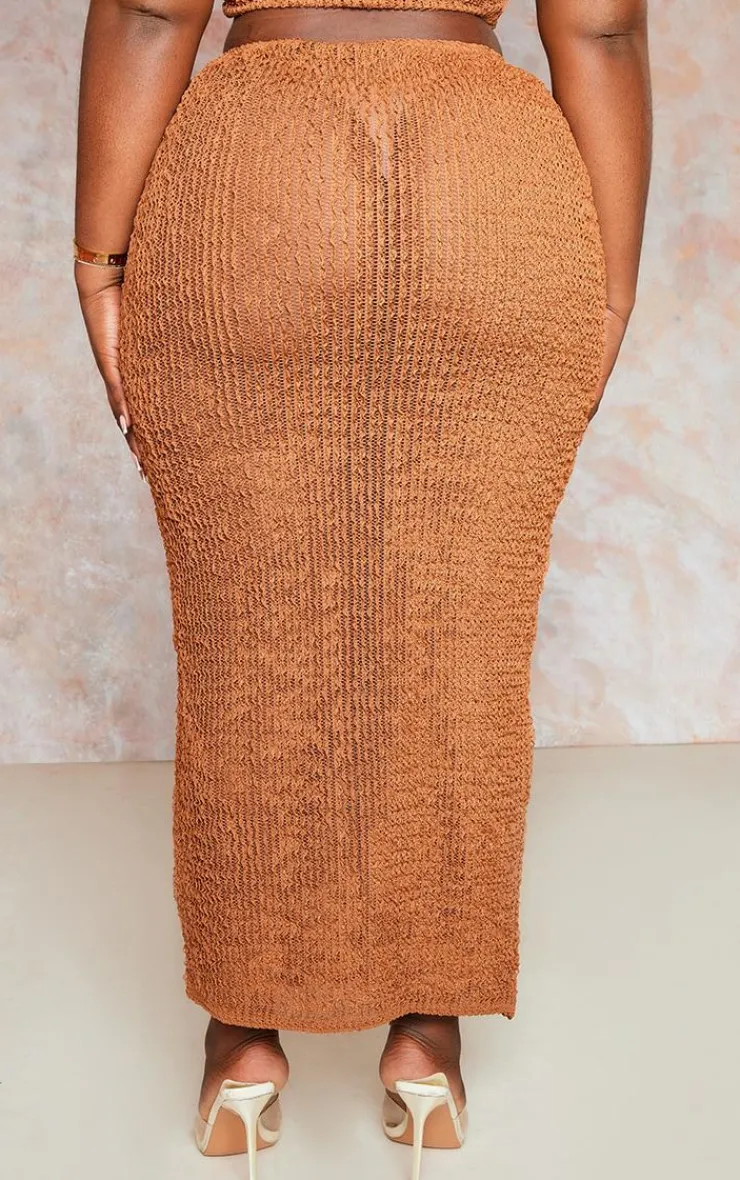 Best PrettyLittleThing Plus Distressed Knit Midi Skirt Brown
