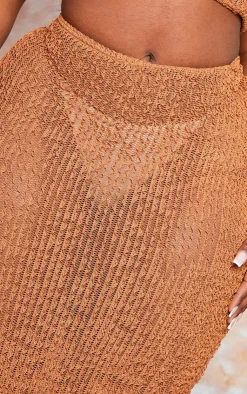 Best PrettyLittleThing Plus Distressed Knit Midi Skirt Brown