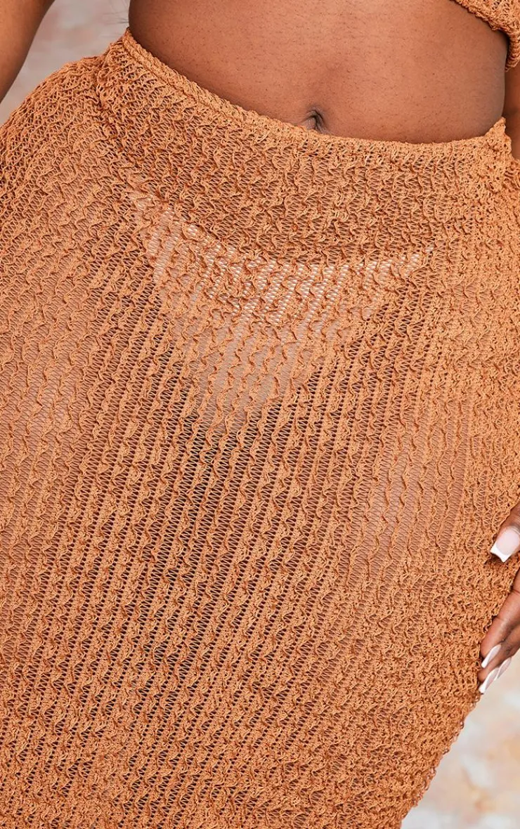 Best PrettyLittleThing Plus Distressed Knit Midi Skirt Brown