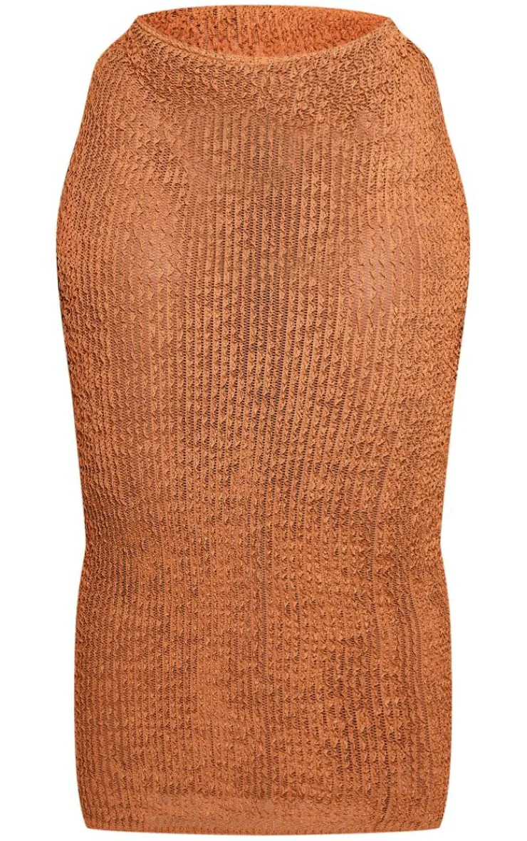 Best PrettyLittleThing Plus Distressed Knit Midi Skirt Brown