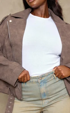 PrettyLittleThing Faux Leather Jackets*Plus Distressed Soft Faux Leather Oversized Biker Jacket