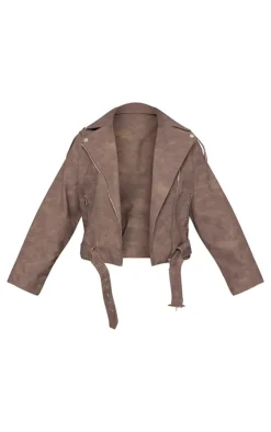 PrettyLittleThing Faux Leather Jackets*Plus Distressed Soft Faux Leather Oversized Biker Jacket