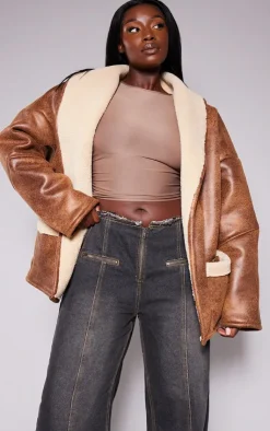 PrettyLittleThing Aviator Jackets*Plus Faux Leather Belt Tie Aviator Jacket