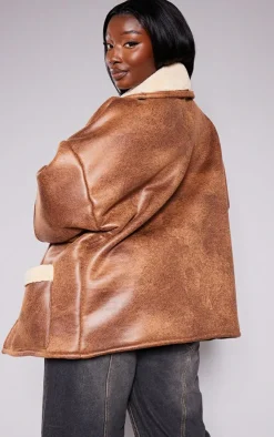 PrettyLittleThing Aviator Jackets*Plus Faux Leather Belt Tie Aviator Jacket