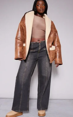 PrettyLittleThing Aviator Jackets*Plus Faux Leather Belt Tie Aviator Jacket