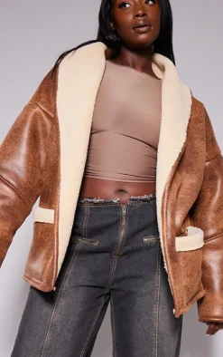 PrettyLittleThing Aviator Jackets*Plus Faux Leather Belt Tie Aviator Jacket