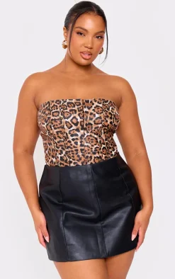 PrettyLittleThing Corsets*Plus Faux Leather Leopard Print Studded Crop Corset