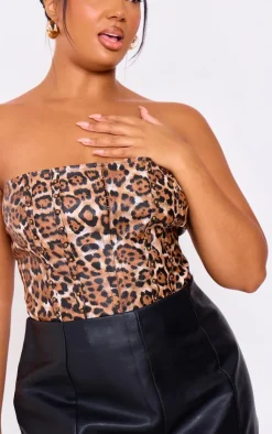 PrettyLittleThing Corsets*Plus Faux Leather Leopard Print Studded Crop Corset