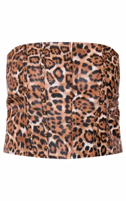 PrettyLittleThing Corsets*Plus Faux Leather Leopard Print Studded Crop Corset