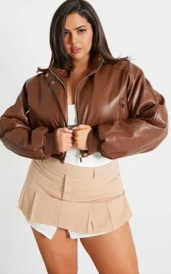 PrettyLittleThing Bomber Jackets*Plus Faux Leather Pocket Detail Ruched Hem Bomber Jacket
