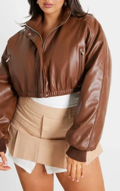PrettyLittleThing Bomber Jackets*Plus Faux Leather Pocket Detail Ruched Hem Bomber Jacket