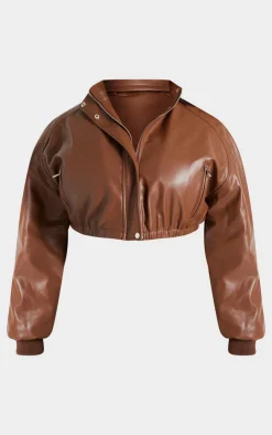 PrettyLittleThing Bomber Jackets*Plus Faux Leather Pocket Detail Ruched Hem Bomber Jacket