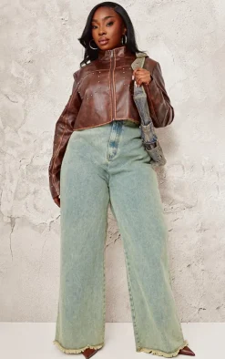 PrettyLittleThing Faux Leather Jackets*Plus Faux Leather Studded Cropped Jacket