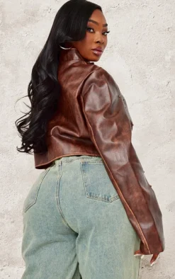 PrettyLittleThing Faux Leather Jackets*Plus Faux Leather Studded Cropped Jacket