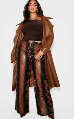 PrettyLittleThing Christmas Shop*Plus Faux Leather Snake Print Wide Leg Pants