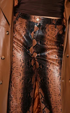 PrettyLittleThing Christmas Shop*Plus Faux Leather Snake Print Wide Leg Pants