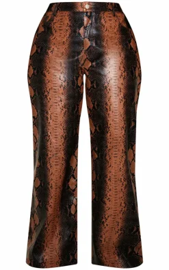 PrettyLittleThing Christmas Shop*Plus Faux Leather Snake Print Wide Leg Pants