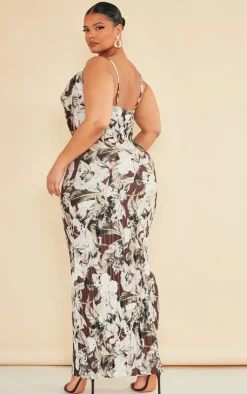 Plus Floral Printed Plisse Cowl Neck Maxi Dress-PrettyLittleThing Best