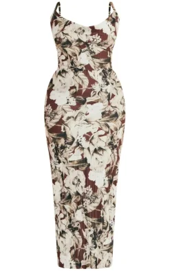 Plus Floral Printed Plisse Cowl Neck Maxi Dress-PrettyLittleThing Best