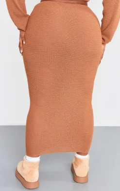 PrettyLittleThing Plus Knitted Maxi Skirt Brown