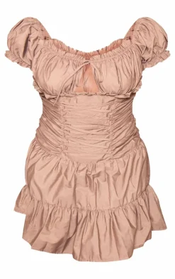 Plus Lace Up Frilled Bardot Shift Dress-PrettyLittleThing Outlet