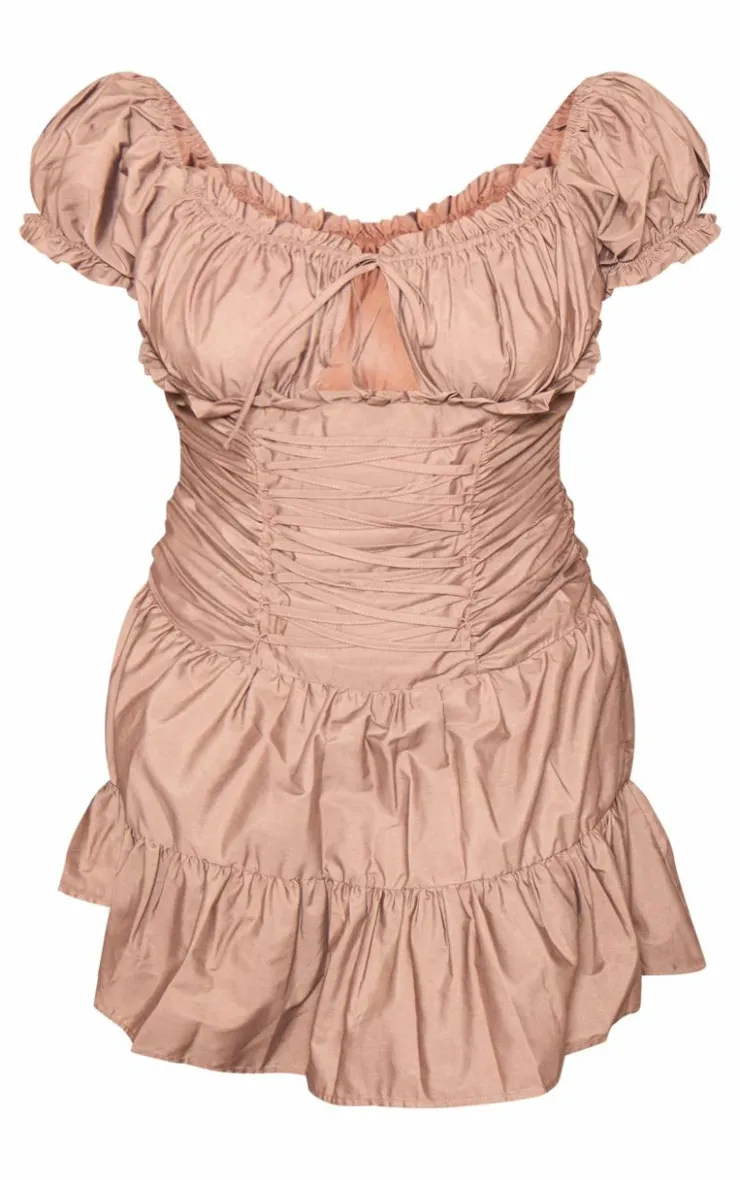 Plus Lace Up Frilled Bardot Shift Dress-PrettyLittleThing Outlet