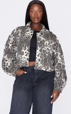 PrettyLittleThing Bomber Jackets*Plus Leopard Print Cropped Boxy Bomber Jacket