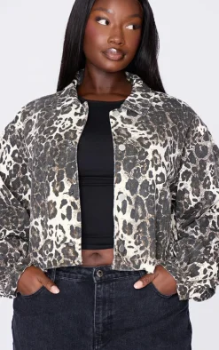 PrettyLittleThing Bomber Jackets*Plus Leopard Print Cropped Boxy Bomber Jacket