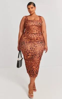 Outlet PrettyLittleThing Plus Leopard Printed Midaxi Skirt Brown