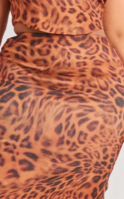 Outlet PrettyLittleThing Plus Leopard Printed Midaxi Skirt Brown