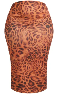 Outlet PrettyLittleThing Plus Leopard Printed Midaxi Skirt Brown