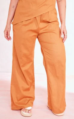 Best PrettyLittleThing Plus Linen Look Elasticated Waist Pants Brown