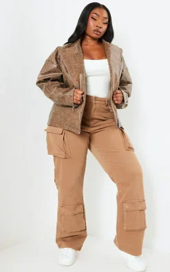 PrettyLittleThing Faux Leather Jackets*Plus Oversized Faux Leather Distressed Look Biker Jacket