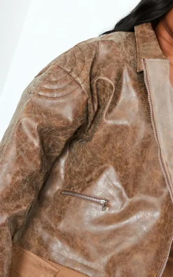 PrettyLittleThing Faux Leather Jackets*Plus Oversized Faux Leather Distressed Look Biker Jacket