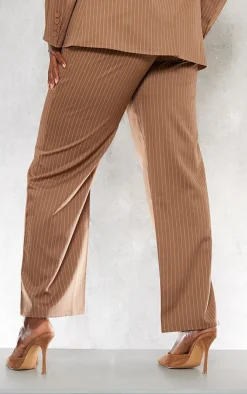 Hot PrettyLittleThing Plus Oversized Stripe Tailored Blazer Brown