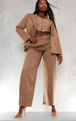 Hot PrettyLittleThing Plus Oversized Stripe Tailored Blazer Brown