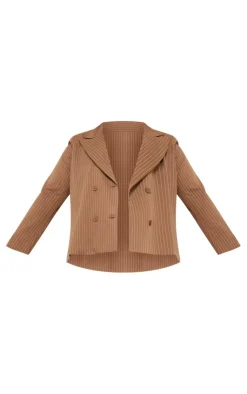 Hot PrettyLittleThing Plus Oversized Stripe Tailored Blazer Brown