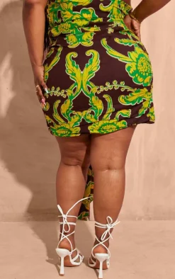 Best PrettyLittleThing Plus Ruched Front Mini Skirt Brown