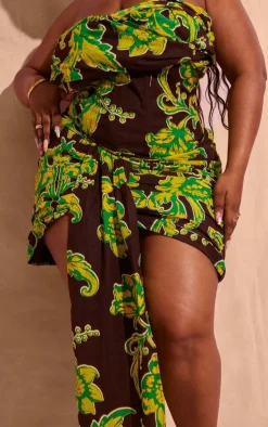 Best PrettyLittleThing Plus Ruched Front Mini Skirt Brown