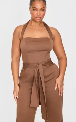 Sale PrettyLittleThing Plus Scarf Detail Corset Brown