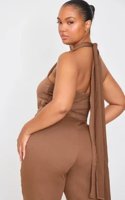 Sale PrettyLittleThing Plus Scarf Detail Corset Brown