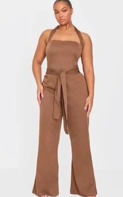 Sale PrettyLittleThing Plus Scarf Detail Corset Brown