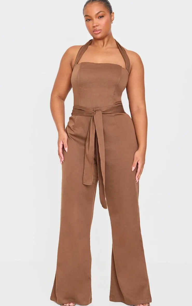 Sale PrettyLittleThing Plus Scarf Detail Corset Brown