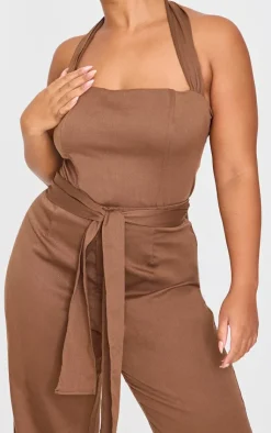 Sale PrettyLittleThing Plus Scarf Detail Corset Brown