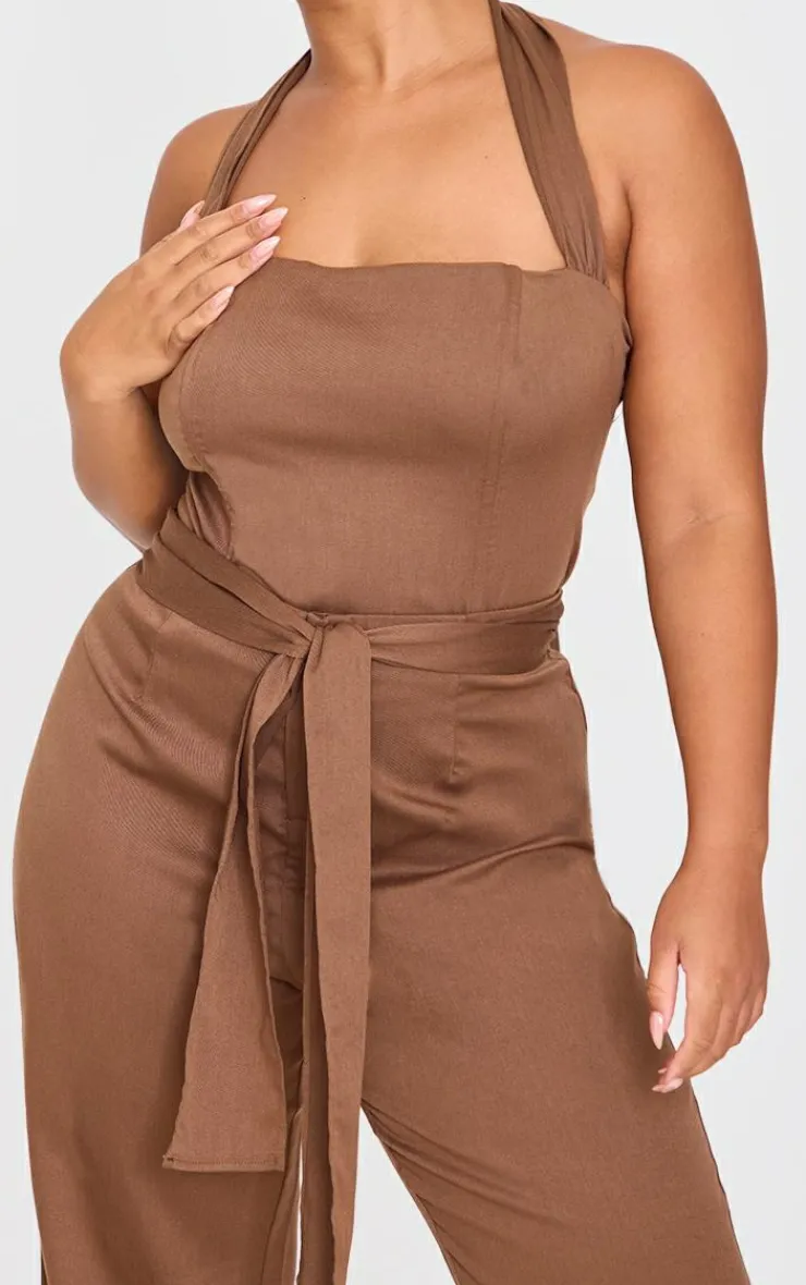 Sale PrettyLittleThing Plus Scarf Detail Corset Brown