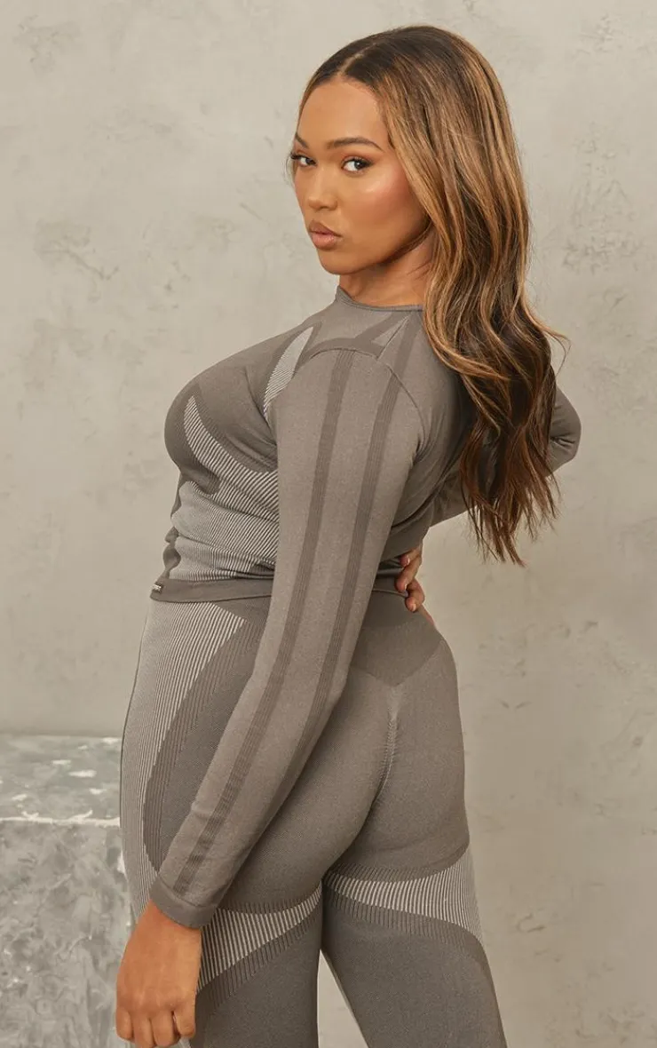 PrettyLittleThing Workout Tops*Plus Seamless Contrast Panel Long Sleeve Gym Top