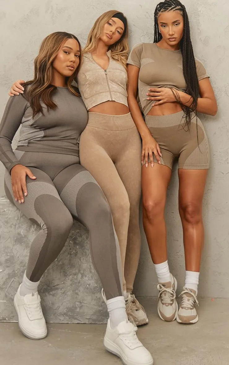 PrettyLittleThing Workout Tops*Plus Seamless Contrast Panel Long Sleeve Gym Top