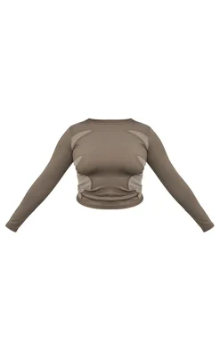 PrettyLittleThing Workout Tops*Plus Seamless Contrast Panel Long Sleeve Gym Top