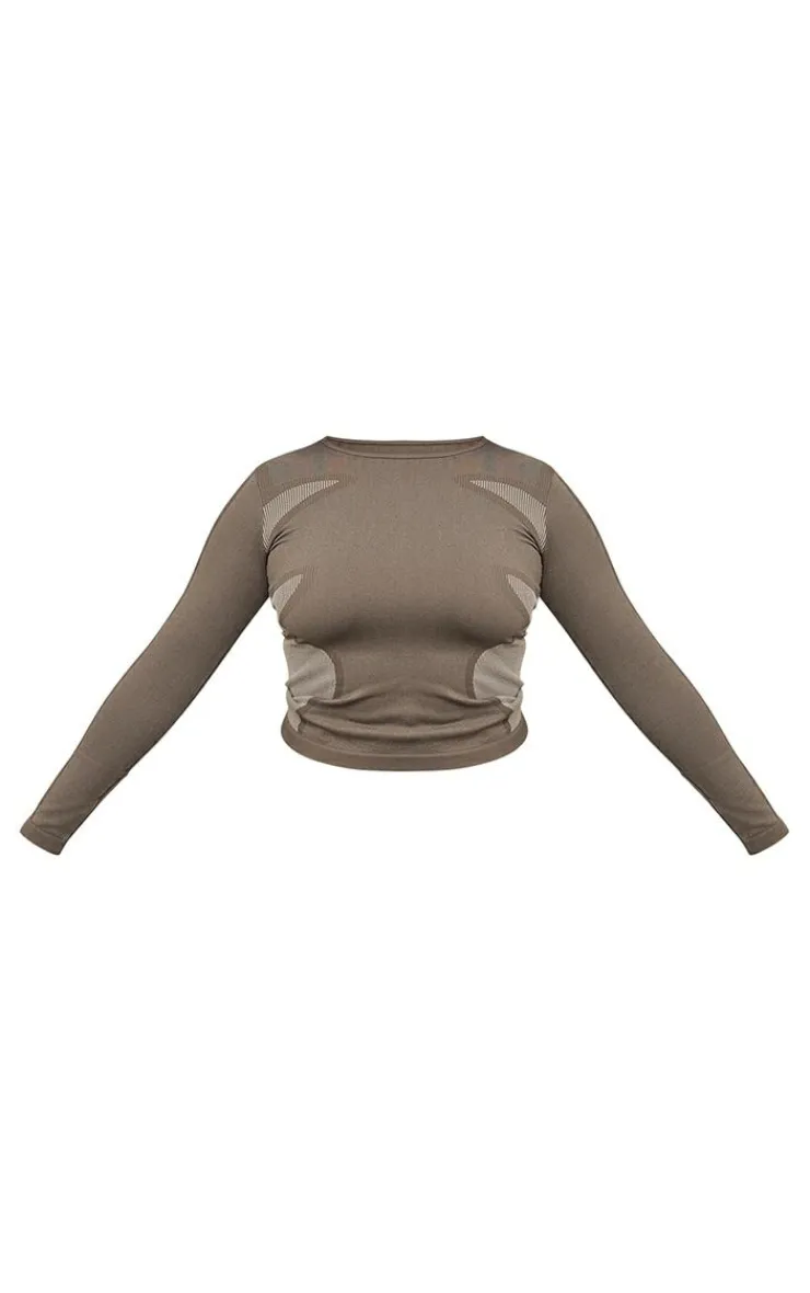 PrettyLittleThing Workout Tops*Plus Seamless Contrast Panel Long Sleeve Gym Top